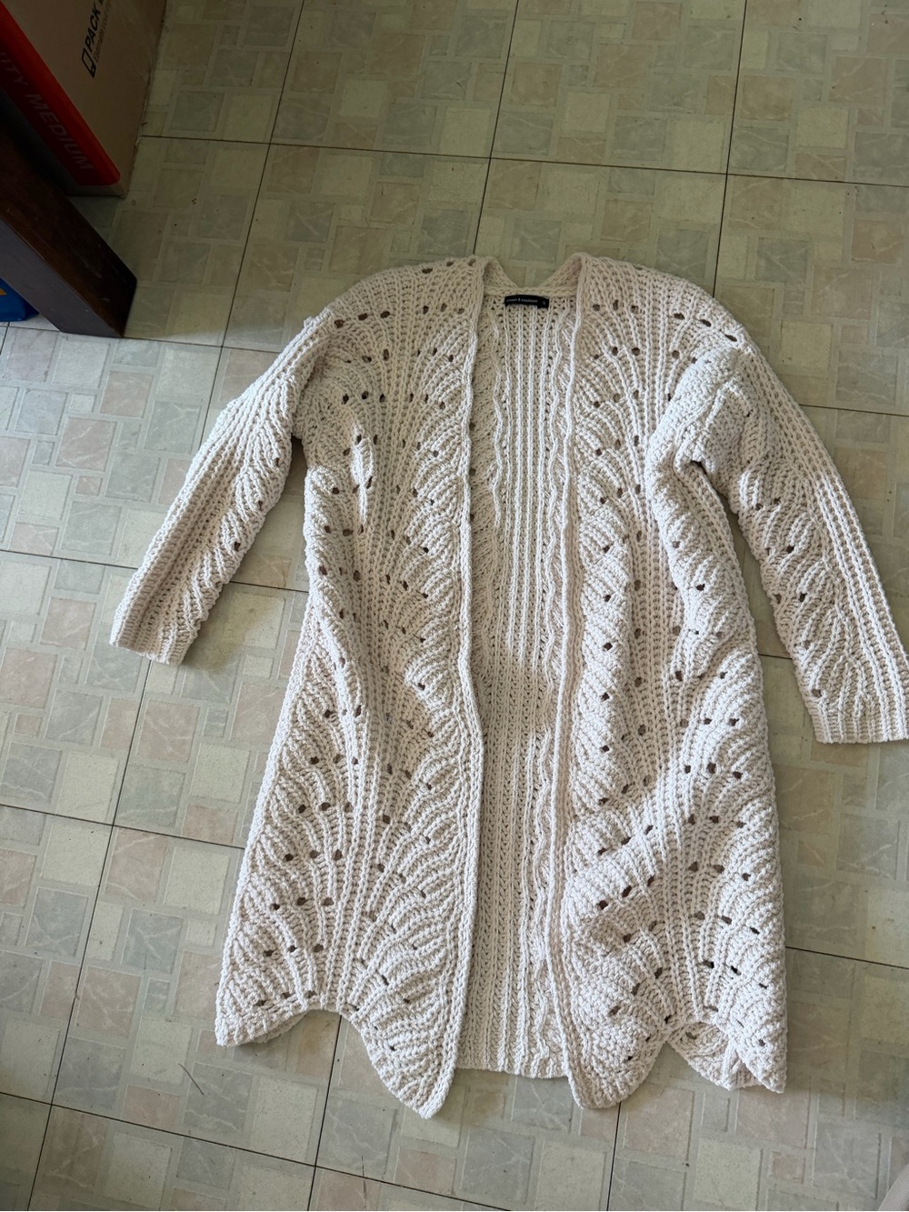 moon & madison Cream Open-Front Crochet Cardigan